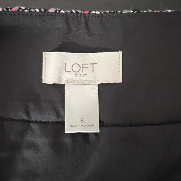 Loft Outlet Womens Skirt Size 8 Textured Knit Striped Red Gray Lined Pencil - Picture 6 of 10